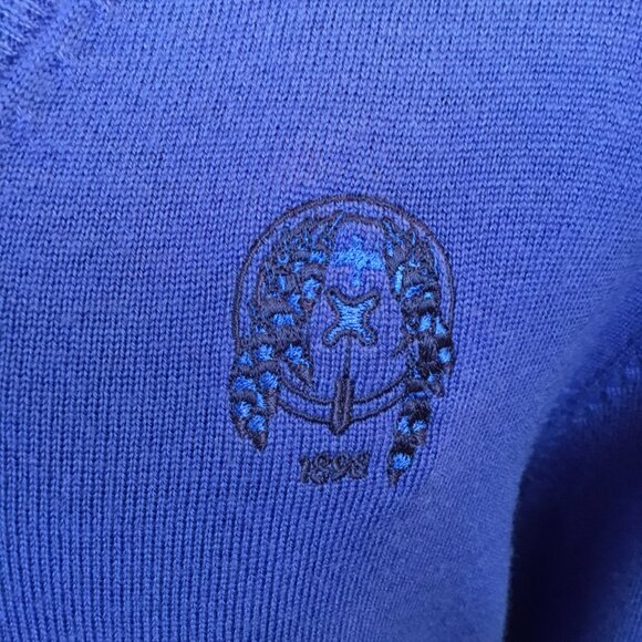 Donald Ross Mens Small V-Neck Sweater 100% Merino Wool Blue Embroidered Logo - Picture 6 of 8